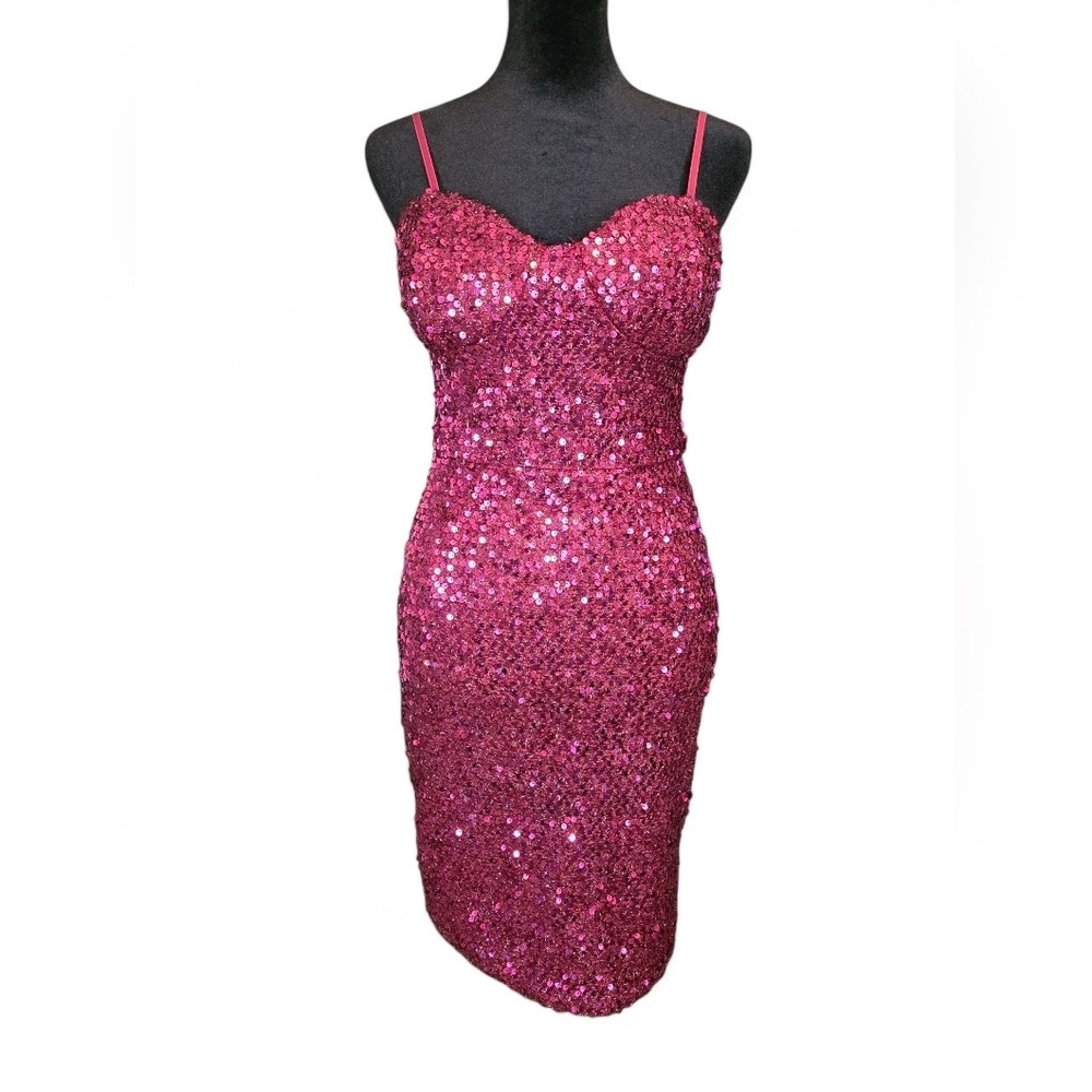 Charlotte Russe Dark Pink Sequin Bodycon Midi Dress Party Cocktail Small NWT